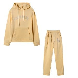 Women Diamond Ironing Letter Jogging Suit Hoodie Pocket Women Tow Piece Set